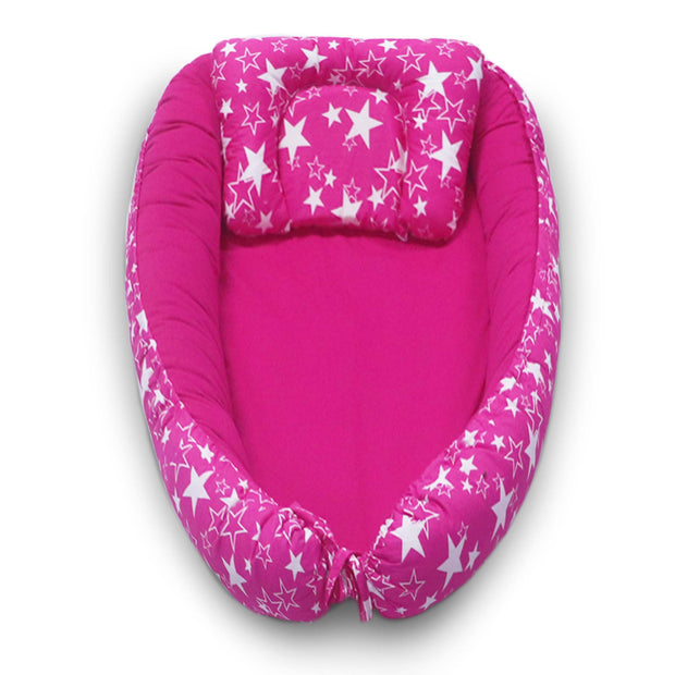 Kradyl Kroft Baby Boat Bed for Babies & Infants | Portable Baby Bedding Set with Pillow | Removable Covers | Double Side Baby Sleeping Bed | Baby Sleeping Pod (Pink Star)