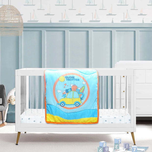 Kradyl Kroft 6 Pc Bedding Set for Infants | Baby Bedding Set | Baby Mattress with Quilt | Side Pillows | Head Pillow (Globetrotter)