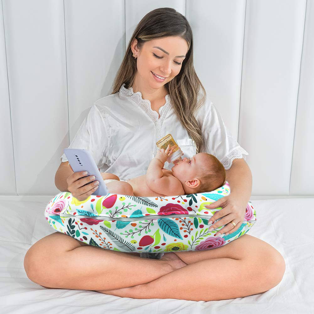 KRADYL KROFT 5in1 Baby Feeding Pillow with 100% Cotton Detachable Cover Belt and Baby Hoop - Umame Flora