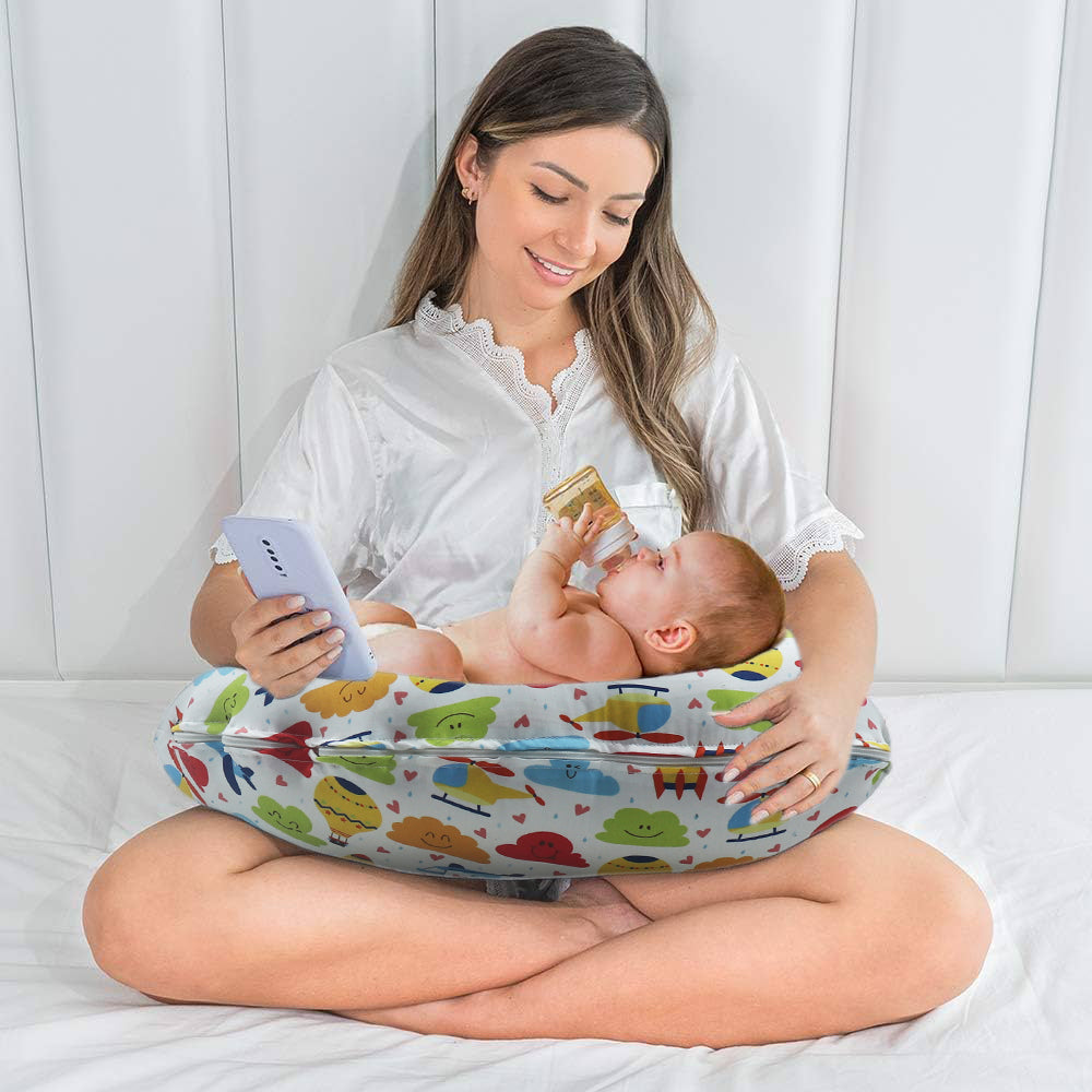 KRADYL KROFT 5in1 Baby Feeding Pillow with 100% Cotton Detachable Cover Belt and Baby Hoop - Travel Time