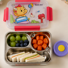 Little Pup - 3 Compartment Stainless Steel Lunch Box for Kids with Spoon and Handle