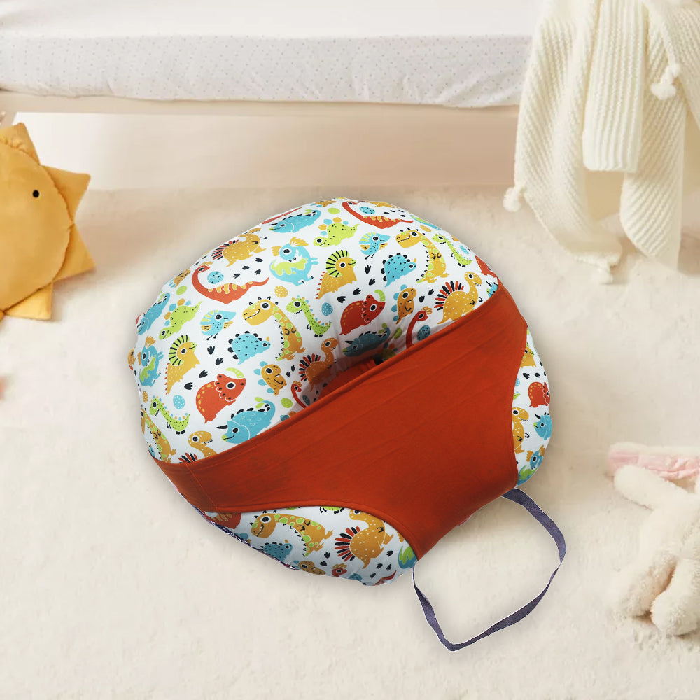 KRADYL KROFT 5in1 Baby Feeding Pillow with 100% Cotton Detachable Cover Belt and Baby Hoop - Cute Dinos