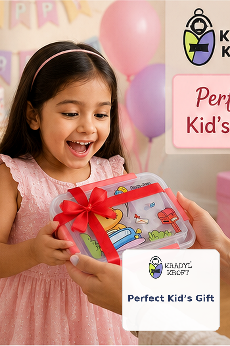 Little Pup - 3 Compartment Stainless Steel Lunch Box for Kids with Spoon and Handle