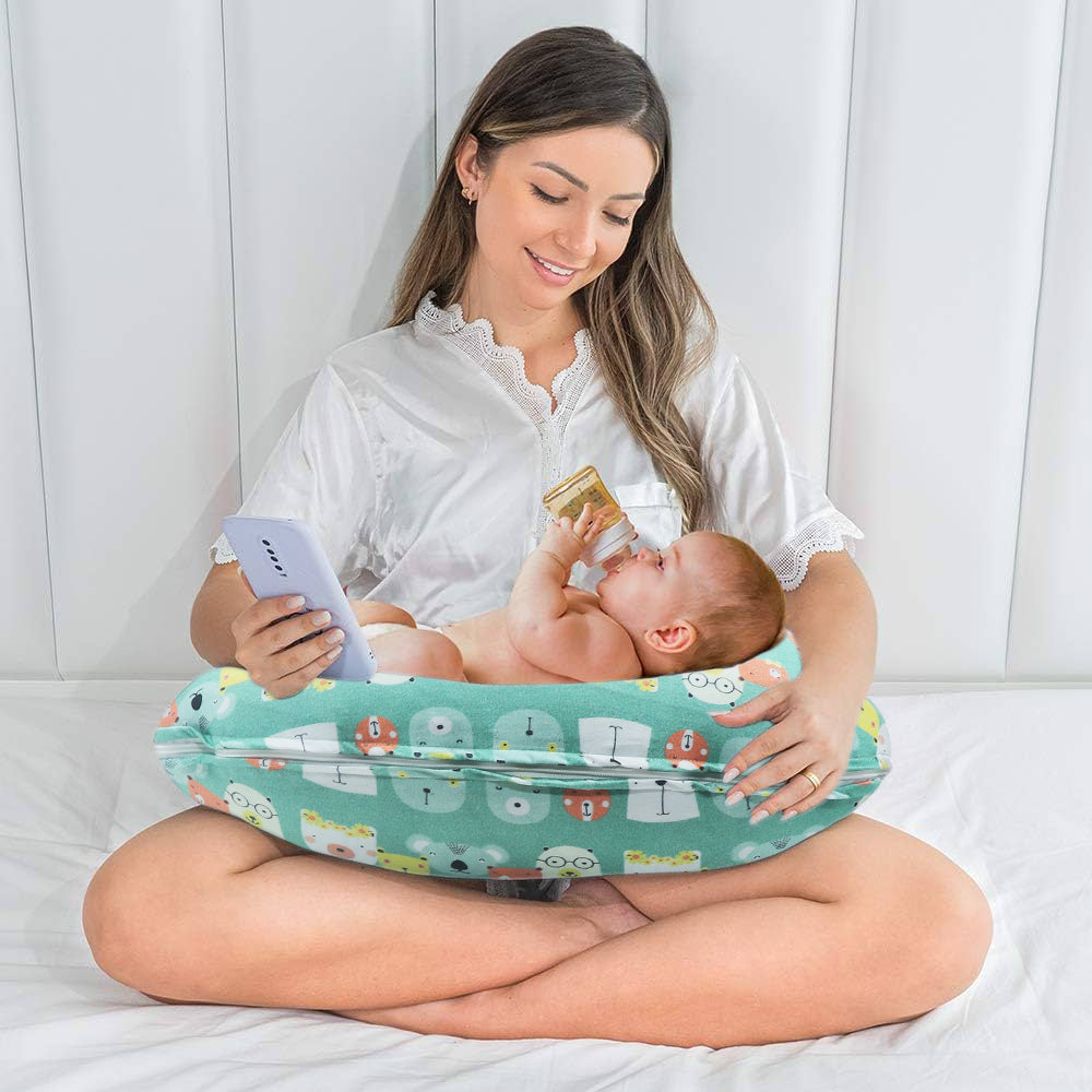 KRADYL KROFT 5in1 Baby Feeding Pillow with 100% Cotton Detachable Cover Belt and Baby Hoop - Green Panda…