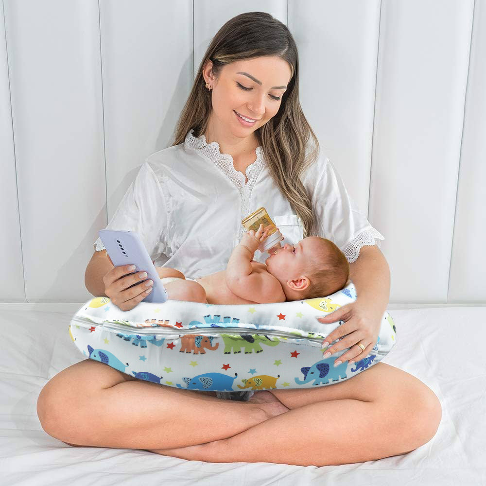 KRADYL KROFT 5in1 Baby Feeding Pillow with 100% Cotton Detachable Cover Belt and Baby Hoop - Cute Ellis…