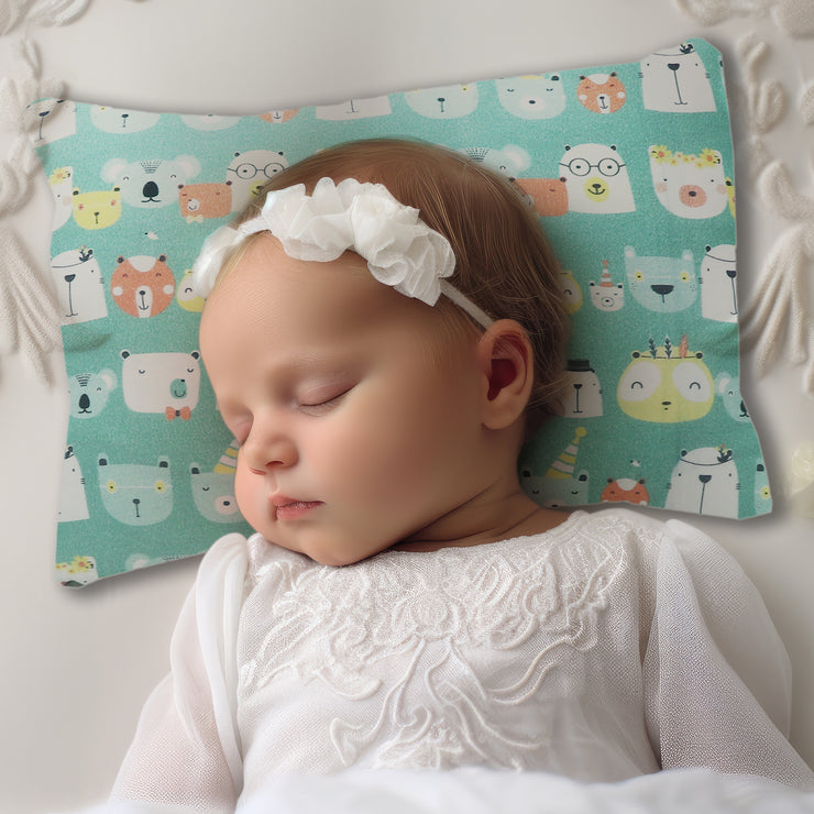 Kradyl Kroft Toddler Pillow with 100% Cotton Removable Cover - 20 X 15 Inches | Children Pillows | Baby Pillows - Green Panda