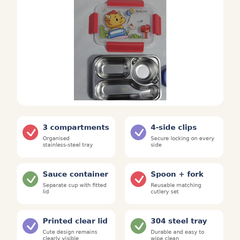 Little Pup - 3 Compartment Stainless Steel Lunch Box for Kids with Spoon and Handle