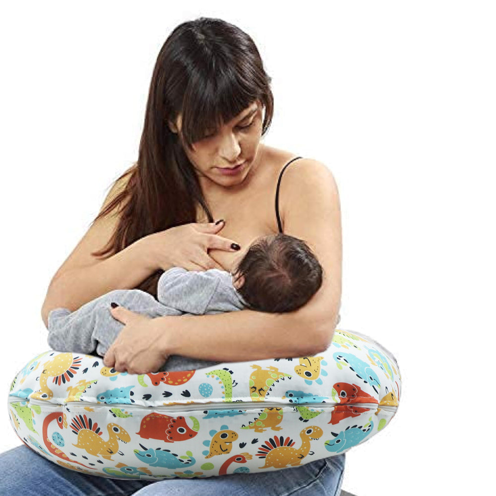 KRADYL KROFT 5in1 Baby Feeding Pillow with 100% Cotton Detachable Cover Belt and Baby Hoop - Cute Dinos