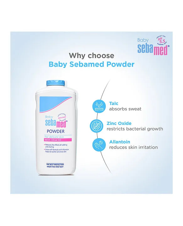 Sebamed Baby  Powder| Olive Oil, Allantoin|Keeps newborn's skin fresh|absorbs sweat| 400 gm