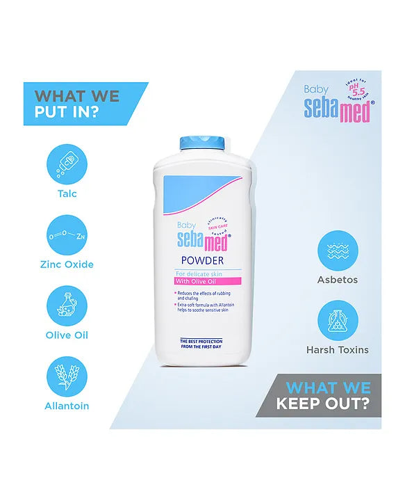 Sebamed Baby  Powder| Olive Oil, Allantoin|Keeps newborn's skin fresh|absorbs sweat| 400 gm