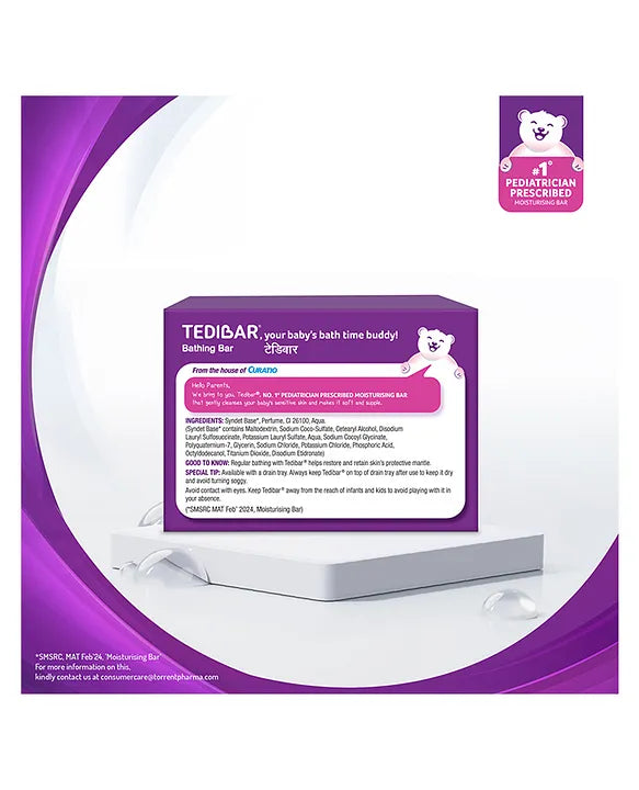 Torrent Pharma Tedibar Moisturising Baby Bathing Bar 75g (Pack of 1) with Skin Friendly ph 100 Percent Soap FreePrevents Dryness & RashesDermatologically Tested - By