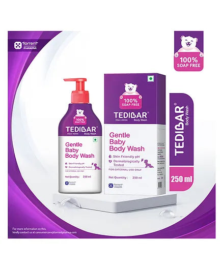 Tedibar Rich Moisturising Baby Body Wash 250m (Pack of 2)l with Skin Friendly PH  100% Soap & Alkali Free  Prevents Dryness & Rahses  Dermatologically Tested  - By Torrent Pharma