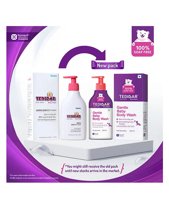 Torrent Pharma Tedibar Rich Moisturising Baby Body Wash 250ml with Skin Friendly PH  100 Percent Soap & Alkali Free  Prevents Dryness & Rahses  Dermatologically Tested  - By