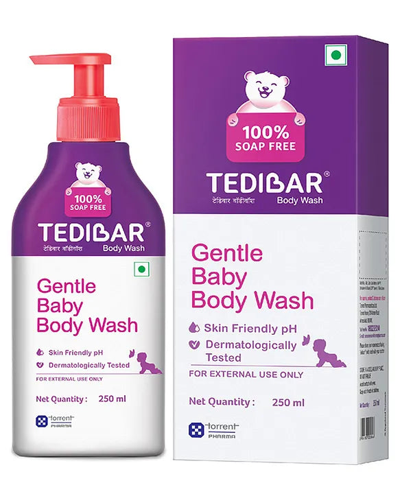 Torrent Pharma Tedibar Rich Moisturising Baby Body Wash 250ml with Skin Friendly PH  100 Percent Soap & Alkali Free  Prevents Dryness & Rahses  Dermatologically Tested  - By