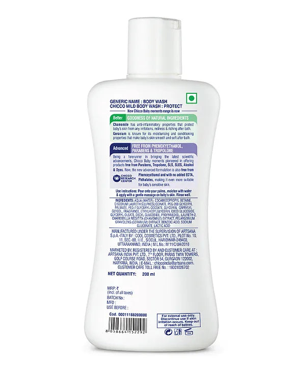 Chicco Baby Moments Mild Protect Body Wash - 200 ml