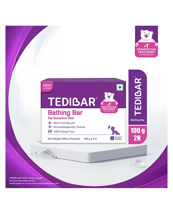 Torrent Pharma Tedibar Moisturising Baby Bathing Bar 100gx2 (Pack of 1) with Skin Friendly ph 100 Percent Soap FreePrevents Dryness & Rashes Dermatologically Tested - By