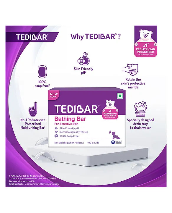 Torrent Pharma Tedibar Moisturising Baby Bathing Bar 100gx2 (Pack of 1) with Skin Friendly ph 100 Percent Soap FreePrevents Dryness & Rashes Dermatologically Tested - By
