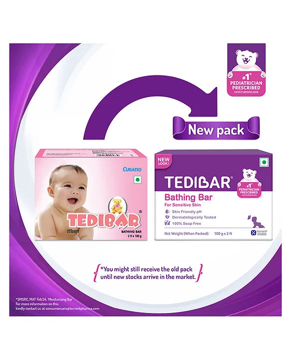 Torrent Pharma Tedibar Moisturising Baby Bathing Bar 100gx2 (Pack of 1) with Skin Friendly ph 100 Percent Soap FreePrevents Dryness & Rashes Dermatologically Tested - By
