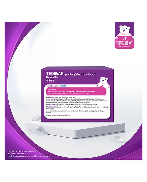 Torrent Pharma Tedibar Moisturising Baby Bathing Bar 100gx2 (Pack of 1) with Skin Friendly ph 100 Percent Soap FreePrevents Dryness & Rashes Dermatologically Tested - By