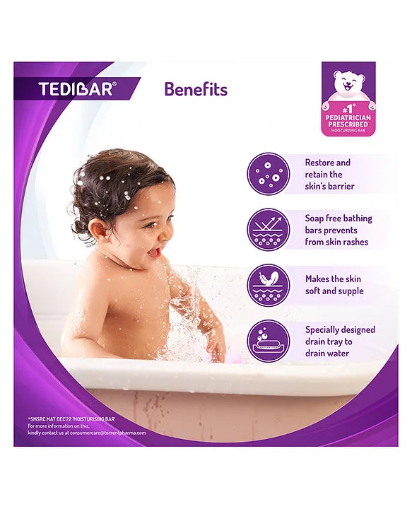 Torrent Pharma Tedibar Moisturising Baby Bathing Bar 100gx2 (Pack of 1) with Skin Friendly ph 100 Percent Soap FreePrevents Dryness & Rashes Dermatologically Tested - By