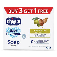 Chicco Baby Moments Almond and Olive Oil Soap - 75 gm Each (Pack of 4)
