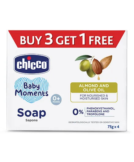 Chicco Baby Moments Almond and Olive Oil Soap - 75 gm Each (Pack of 8)