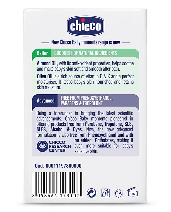 Chicco Baby Moments Almond and Olive Oil Soap - 75 gm Each (Pack of 4)