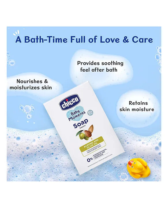 Chicco Baby Moments Almond and Olive Oil Soap - 75 gm Each (Pack of 4)