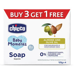 Chicco Baby Moments Almonds and Olive Oil Soap - 125 gm Each (Pack of 4)