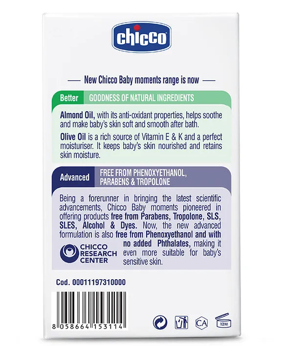 Chicco Baby Moments Almonds and Olive Oil Soap - 125 gm Each (Pack of 4)
