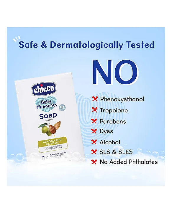 Chicco Baby Moments Almonds and Olive Oil Soap - 125 gm Each (Pack of 4)