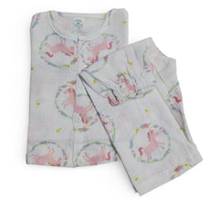Kradyl Kroft Unicorn Double Layered Soft Muslin Night Suit Set for New Born to 36 Months