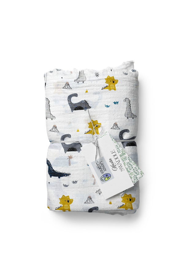 Muslin Swaddle for Infants 100 X 120 Cms - Blue Dino