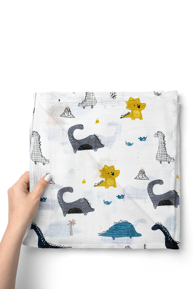 Muslin Swaddle for Infants 100 X 120 Cms - Blue Dino