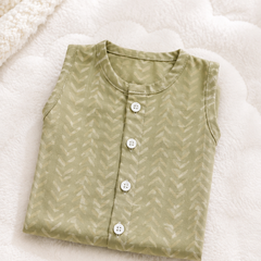 1 Pc Sleeveless 120 GSM Checkered Muslin Jhabla Vest - Earth Green