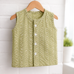 1 Pc Sleeveless 120 GSM Checkered Muslin Jhabla Vest - Earth Green