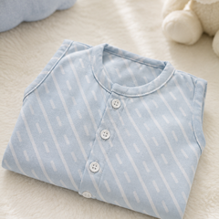 1 Pc Sleeveless 120 GSM Checkered Muslin Jhabla Vest - Sky Blue