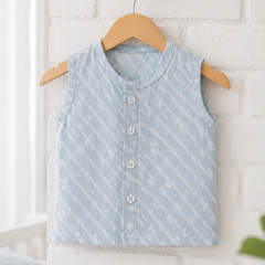 1 Pc Sleeveless 120 GSM Checkered Muslin Jhabla Vest - Sky Blue