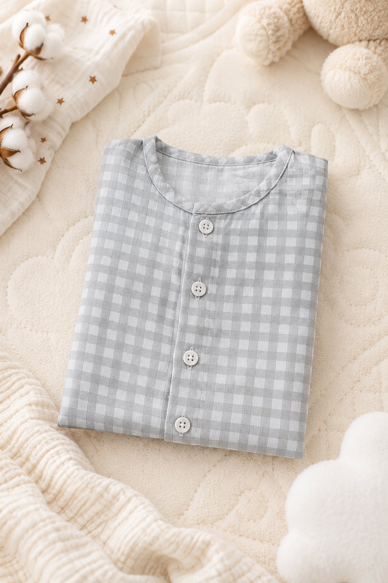 1 Pc Sleeveless 120 GSM Checkered Muslin Jhabla Vest - Blue Checks