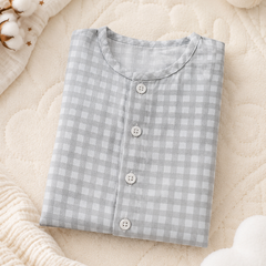 1 Pc Sleeveless 120 GSM Checkered Muslin Jhabla Vest - Blue Checks