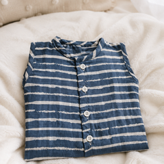 1 Pc Sleeveless 120 GSM Checkered Muslin Jhabla Vest - Navy Stripes