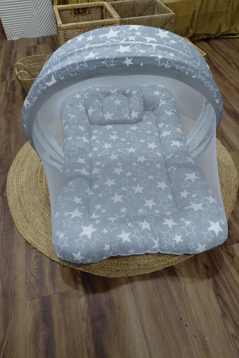 Born Grey Star -  Kradyl Kroft Bassinet Style Mosquito Net Bedding for Infants