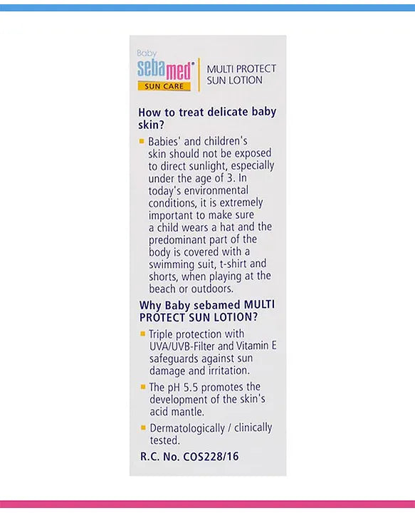 Sebamed Baby  Sun Lotion|pH 5.5|Triple Protection from UV rays|Water & Sweat resistant|200 ml