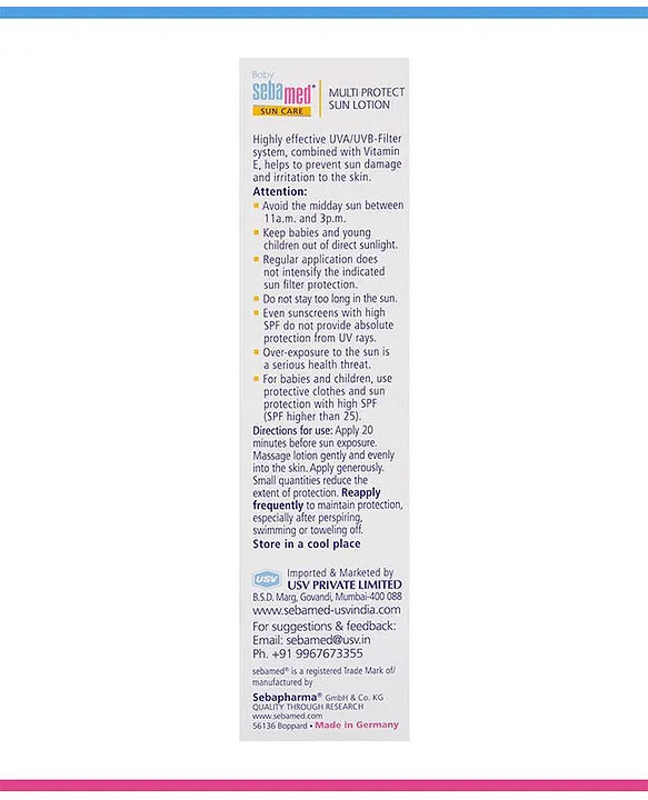 Sebamed Baby  Sun Lotion|pH 5.5|Triple Protection from UV rays|Water & Sweat resistant|200 ml