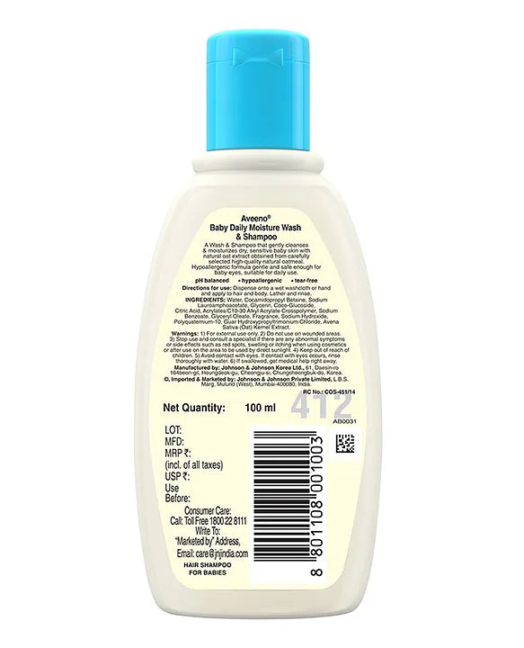 Aveeno Baby Daily Moisture Wash and Shampoo 100ml