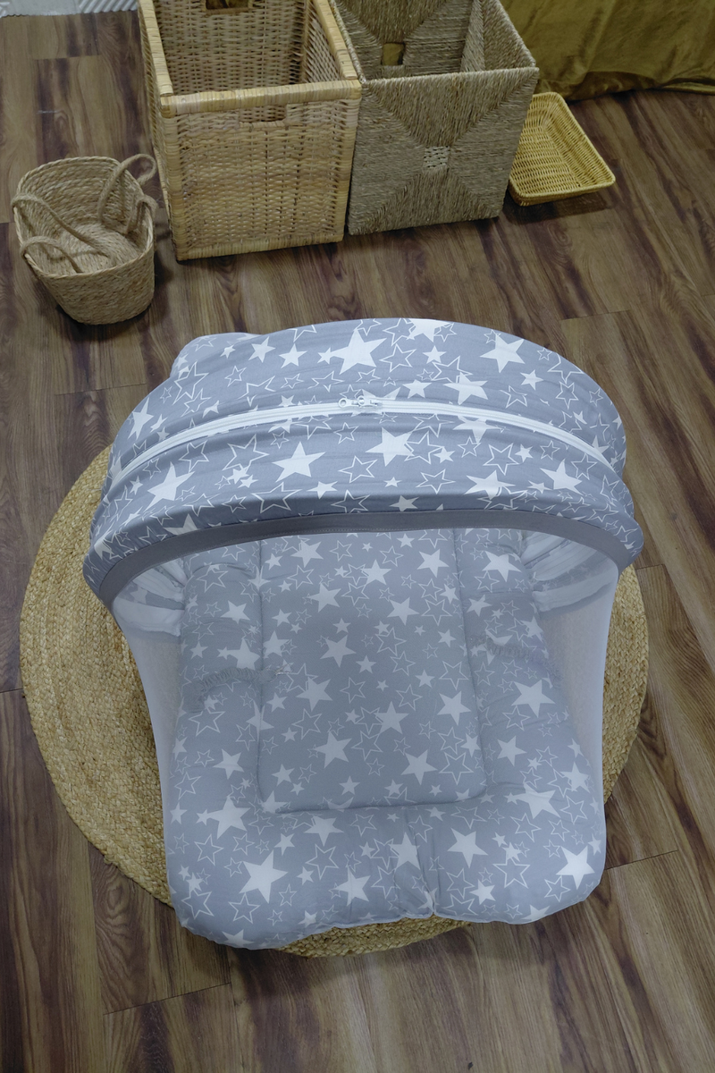 Born Grey Star -  Kradyl Kroft Bassinet Style Mosquito Net Bedding for Infants