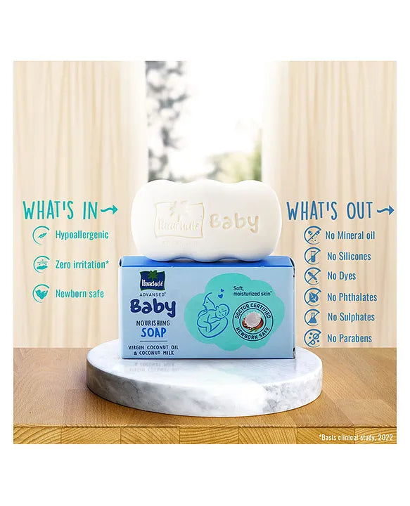 Parachute Advansed Baby Soap for Newborn Babies  Doctor Certified  Ph 5.5  Virgin Coconut Oil & Coconut Milk  Prevents Dryness - 75g x 3