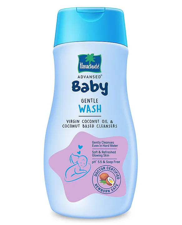 Parachute Advansed Baby Gentle Wash for New Born  Enriched with Virgin Coconut Oil  Gently cleanses in Hard water  Doctor certified-  200 ml