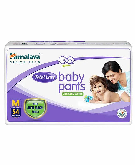 Himalaya Herbal Total Care Baby Pants Style Diapers Medium - 54 Pieces & Gentle Baby Wipes - 72 Pieces