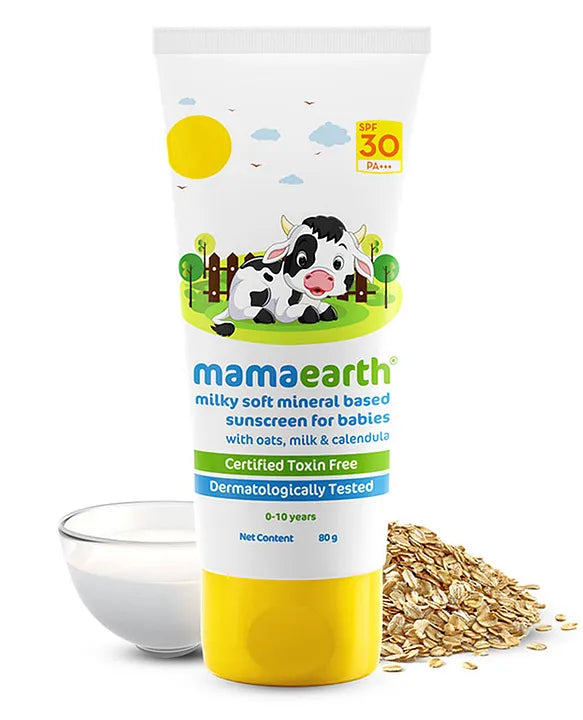 Mamaearth Baby Milk Soft Mineral Based Sunscreen with SPF 30 & PA+++ and Oats Milk and Calendula- 80 g